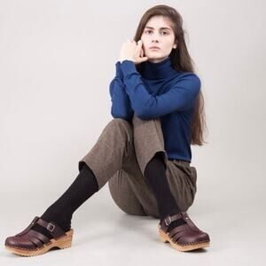 TROENTORP MADE IN SWEDEN Women's 41 US 10 TOFFELFABRIK Clog Sandal Brown Leather